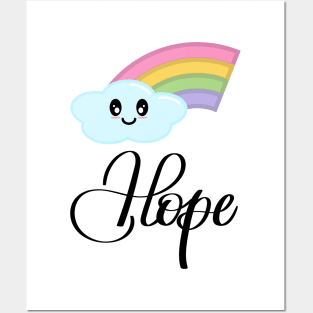 Hope with Kawaii Cute Rainbow Cloud Posters and Art